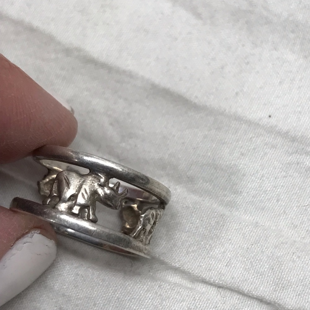 Vintage Sterling Silver Animal Ring Lion Rhino Hippo - Picture 12 of 15